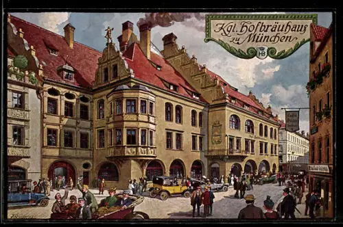 Künstler-AK München, Eintreffende Gäste im Kgl. Hofbräuhaus