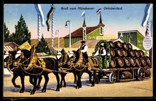 AK München, Brauereiwagen auf dem Oktoberfest