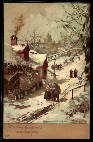 Künstler-AK Theodor Guggenberger: Verschneites Ort im Winter