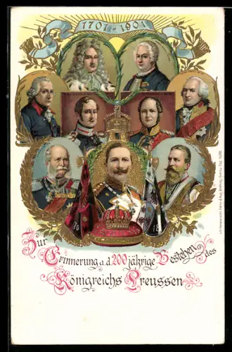 Lithographie Zum 200jährigen Bestehen des Königreichs Preussen, Friedrich Wilhelm III. von Preussen, 1701-1901