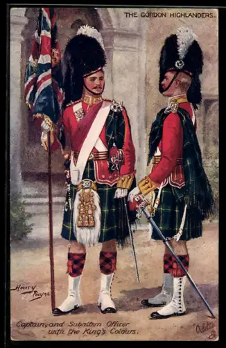 Künstler-AK Harry Payne: The Gordon Highlanders, Captain Subaltern Officer with the King` s Colours