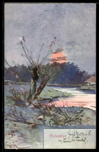 Künstler-AK Brüder Kohn (B.K.W.I) Nr. 724-11: Sonnenuntergang am Fluss
