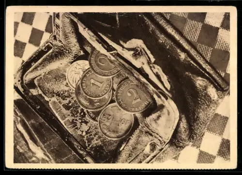 AK Portemonnaie mit Geldmünzen, Pfennige