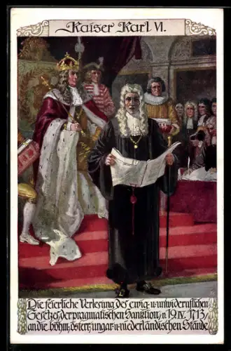 Künstler-AK Richard Assmann: Verlesung des Gesetztes der pragmatischen Sanktion 1713