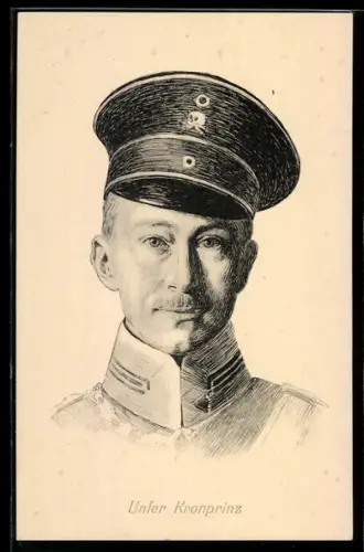 AK Portrait unseres Kronprinzen Wilhelm von Preussen mit Totenkopf-Uniformmütze