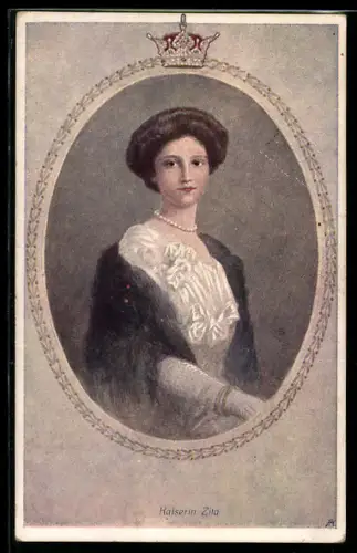 AK Portrait der Kaiserin Zita von Österreich mit Perlenkette
