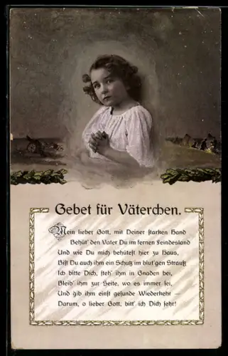 AK Tochter betet für ihren Vater im Krieg