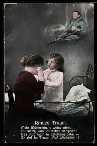AK Kind tröstet seine weinende Mutter, Soldat denkt an seine Familie