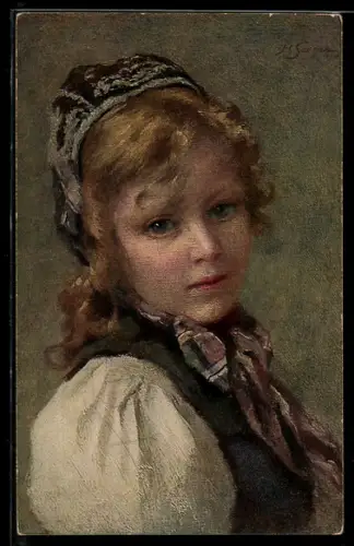 Künstler-AK Seeger: Mädel mit Haube und blondem Haar