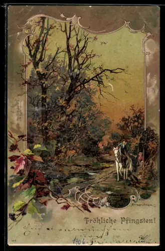 Künstler-AK Theodor Guggenberger: Reiter mit Dame an einem Herbstabend