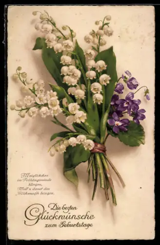 AK Strauss aus Maiglöckchen und Veilchen mit Geburtstagsgruss
