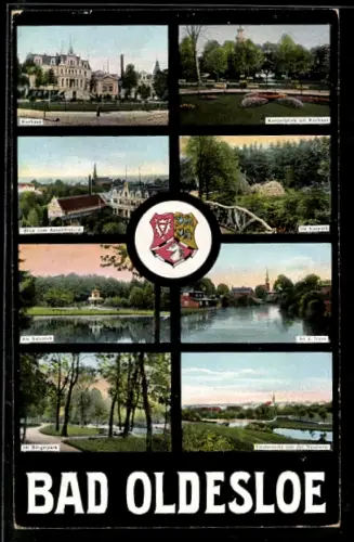 AK Bad Oldesloe, Kurhaus, Bürgerpark, Konzertplatz, Am Salzteich, An der Trave, Totalansicht von Norden