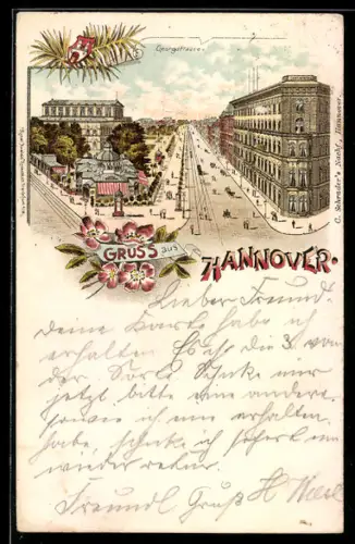 Lithographie Hannover, Blick in die Georgstrasse