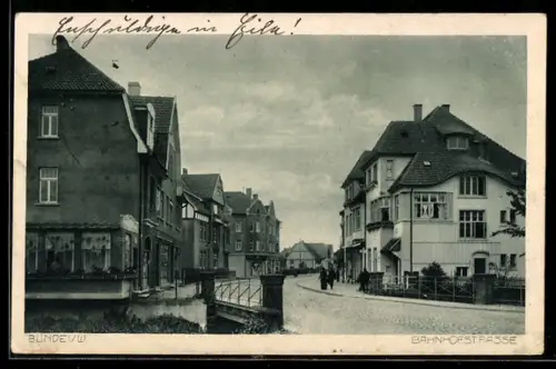 AK Bunde i. W., Bahnhofstrasse mit Brücke