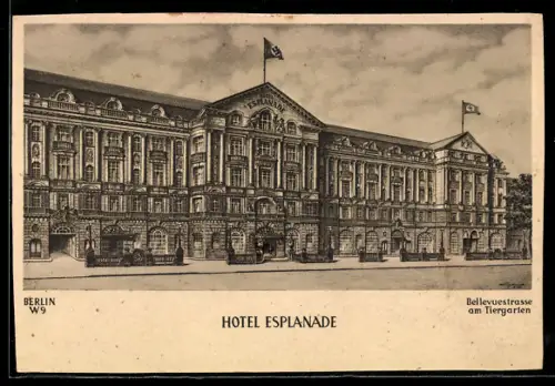 Künstler-AK Berlin, Hotel Esplanade, Bellevuestrasse am Tiergarten, 