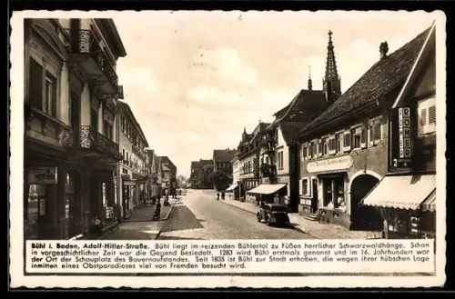 AK Bühl i. Baden, Strasse mit Geschäften