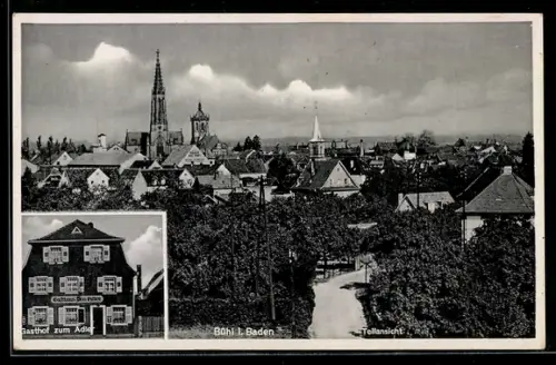 AK Bühl i. Baden, Gasthof zum Adler, Teilansicht mit Kirche