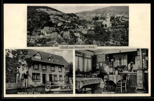AK Neusatz i. Bad., Gasthaus zum Kreuz, Inneres Gastzimmer, Teilansicht