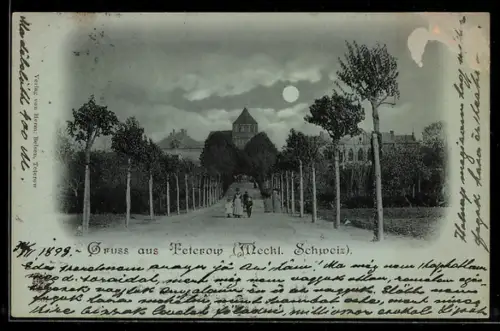Mondschein-AK Teterow /Meckl. Schweiz, Strassenpartie