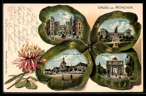 Passepartout-Lithographie München, Karlsthor, Bavaria, Maximilianeum im Kleeblatt