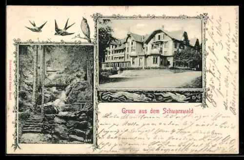 AK Sand / Schwarzwald, Kurhaus Sand, Gertelbachfälle