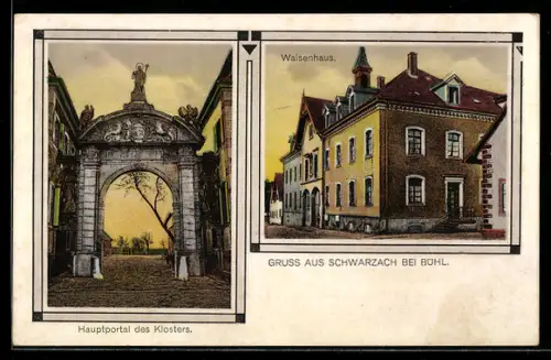 AK Schwarzach, Waisenhaus & Hauptportal des Klosters