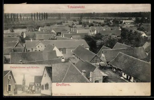 AK Greffern, Totalansicht, Hauptstrasse mit Kirche