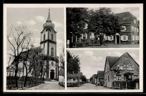 AK Stollhofen, Gasthaus zum Schwan, Kirche, Strassenpartie