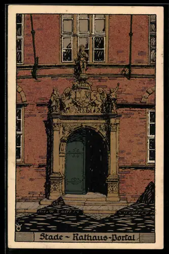 Steindruck-AK Stade, Rathaus-Portal, Stader Heimatfest 1928
