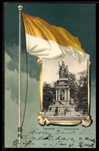 AK Hannover, Ansicht vom Kriegerdenkmal, Gelb-weisse Fahne