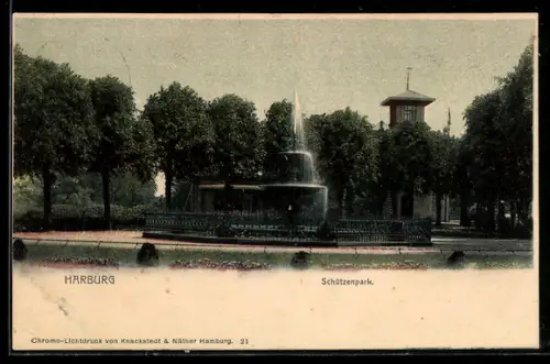 AK Harburg, Schützenpark mit Springbrunnen