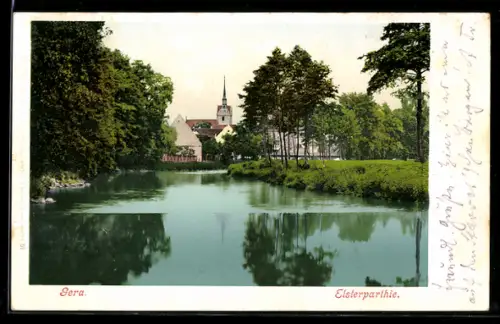 AK Gera, Elsterpartie mit Kirche
