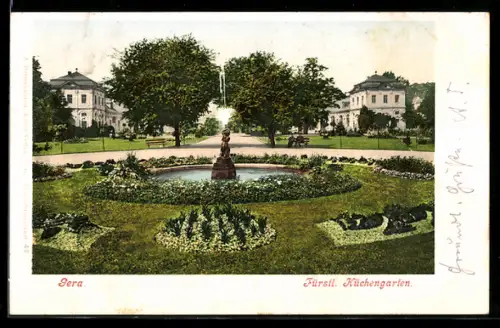 AK Gera, Fürstl. Küchengarten mit Springbrunnen