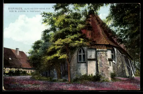 AK Bispingen, Alte Heidekirche aus dem 18. Jahrhundert und Pastorat