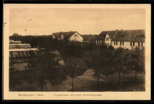AK Munsterlager i. Hann., Truppenlager mit neuen Massivbaracken