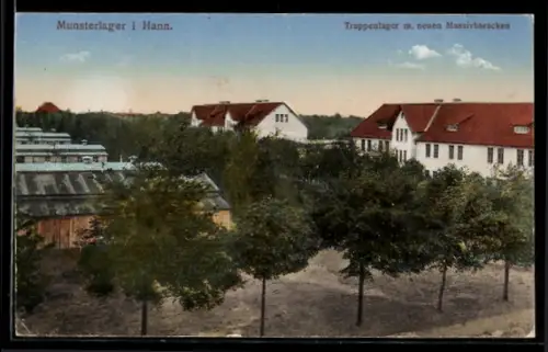 AK Munsterlager i. Hann., Truppenlager m. neuen Massivbaracken