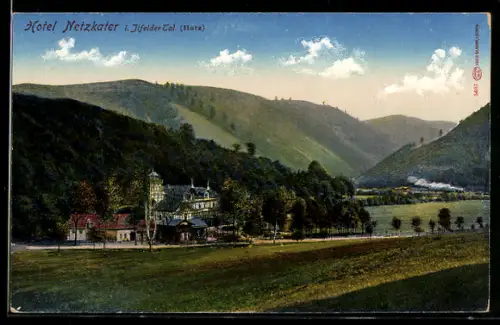 AK Netzkater /Ilfelder Tal, Hotel Netzkater mit Bergpanorama