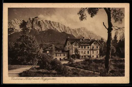 AK Badersee, Badersee-Hotel mit Zugspitze