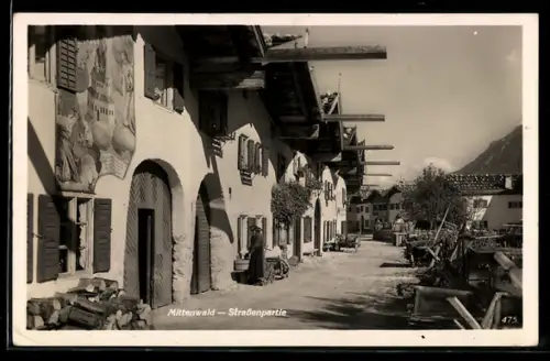 AK Mittenwald, Strassenpartie im Ort