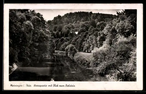 AK Meiningen i. Thür., Werrapartie mit Blick zum Bielstein