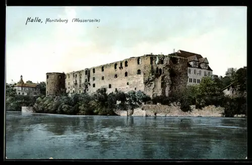 AK Halle, Moritzburg von der Wasserseite