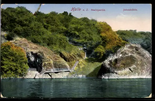 AK Halle a. S., Saalepartie mit Jahnshöhle