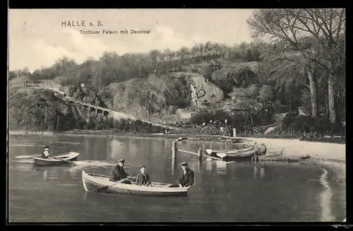 AK Halle a. S., Trothaer Felsen mit Denkmal