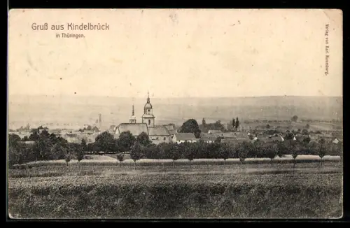 AK Kindelbrück in Thüringen, Ortsansicht mit Kirche