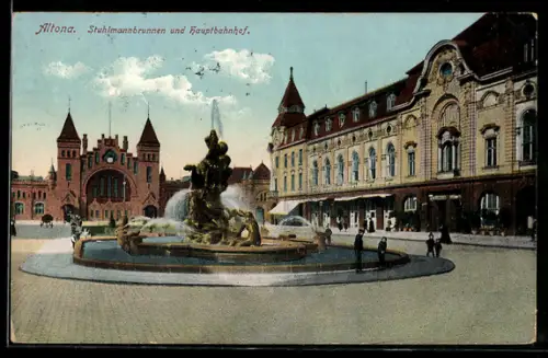 AK Hamburg-Altona, Stuhlmannbrunnen und Hauptbahnhof