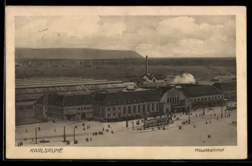 AK Karlsruhe, Blick zum Hauptbahnhof