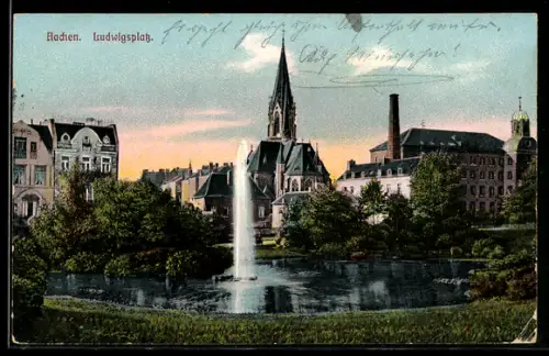 AK Aachen, Ludwigsplatz mit Springbrunnen