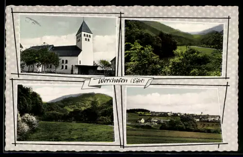 AK Wershofen /Eifel, Kirche, Ortsansicht, Landschaft