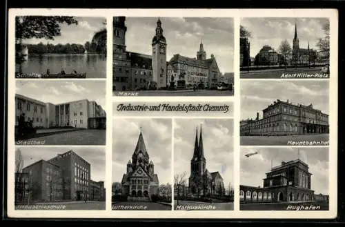 AK Chemnitz, Platz, Hauptbahnhof, Flughafen, Markt, Lutherkirche, Markuskirche