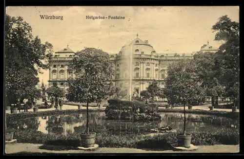 AK Würzburg, Hofgarten, Fontaine
